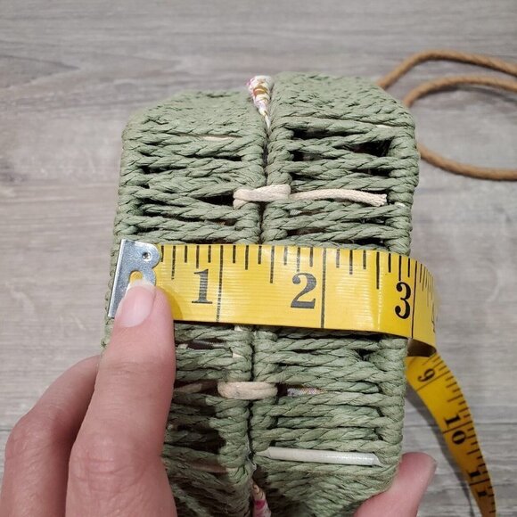 Mali + Lili Green Rattan Wicker Crossbody Bag Floral Lining Hexagon Shape - Picture 13 of 16